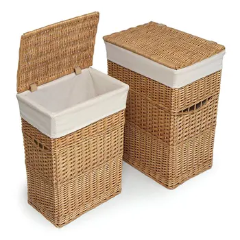 Комплект от два плетени кошници с втулки - натурален