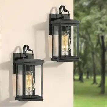 Компонент 2-клиенти на 12-инчов Правоъгълна лампа от матирано черно прозрачно стъкло 12 инча, Модерен лампа в средна стойка (E-26) за външно осветление, 12,2 