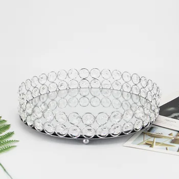 Кристалната метална тава за десерти Огледалото с покритие покритие, украса за плодов поднос, тава за съхранение, рожден ден, сватба, годеж, аксесоари