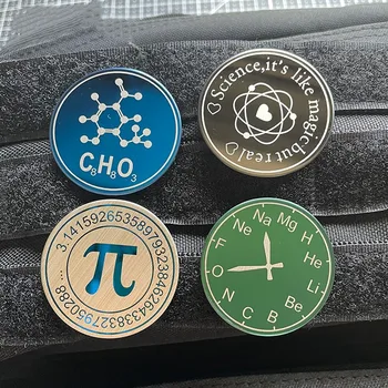Кръгла креативна метална нашивка CHO Pi таблица на елементите САМ стикер обича науката Открит тактически икона за етикети на дрехи