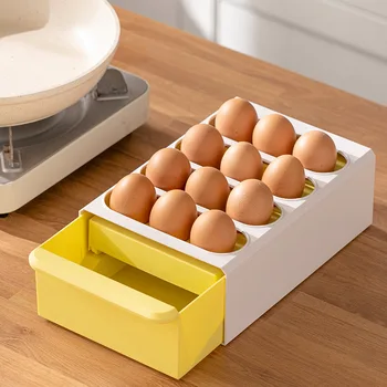 Кутия за съхранение на яйца выдвижного тип, хладилник, автоматична перекатывающаяся кутия за яйца, 2-слойный багажник-стойка за хладилник, кутия за съхранение на пресни продукти, кухненски инструмент