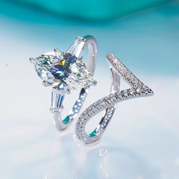 Луксозен сапфир от сребро s925 проба с топаз, модерен пръстен с высокоуглеродистым диамантен пръстен, двоен пръстен за жени, за сватба парти, изискани бижута