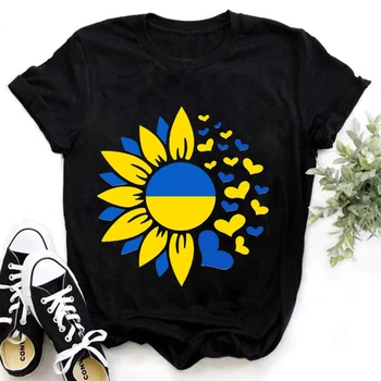 Лятна модна тениска с изображение на хартата на Украйна и семки, детска тениска в стил харадзюку, детски дрехи, черни тениски за момчета, върхове