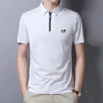 Лятна нова мъжка тениска с къс ръкав, памучен риза с къси ръкави с цип, мъжки модерен корейски оборудвана стръмен топ