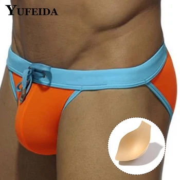 Марка YUFEIDA, мъжки плувни гащи, повдигащ, секси издут пенис, триъгълни бански в стил мозайка, дъска за сърф, плажни шорти, багажник за гмуркане