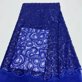 Материал от френската завързана кърпа на кралския син цвят 2023 Нов дизайн Пайети африка тюл Окото лейси плат за женски рокли Сам Sewing LR2317