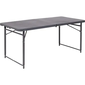 Мебелни мелници Flash 4-крак регулируема по височина двукрилен тъмно сива пластмасова сгъваема маса с дръжка за носене