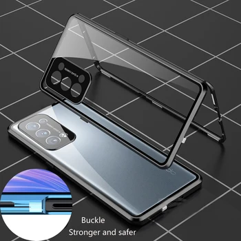 Метален Двустранен Стъклен Калъф с Защелкивающимся Заключване 360 Пълна Защита За OPPO Reno 6 7 Pro 8T 8 Pro 5G Защитна Капачка за Обектива Калъф За вашия Телефон