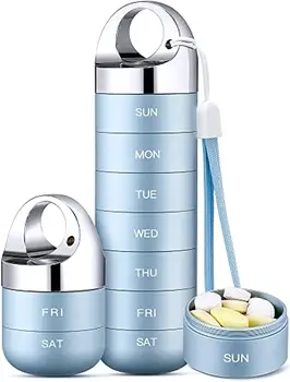 Метален органайзер за таблетки за пътуване, преносима водоустойчива кутия за хапчета на седмица, голям контейнер за таблетки от алуминиева сплав, не съдържа BPA 7 дни на ден
