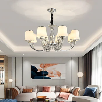 Модерен окачен лампа блясък с бели нюанси, полилей за спални, хол, полилей от ковано желязо