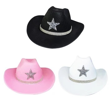 Модни реколта ковбойская шапка H9ED, шапки с голяма периферия, фетровая шапка, аксесоари за ковбойской джаз шапки с широка периферия