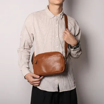 Мъжки проста чанта през рамо от естествена кожа, мъжки и литературна чанта от телешка кожа, малка чанта през рамо, малка квадратна чанта