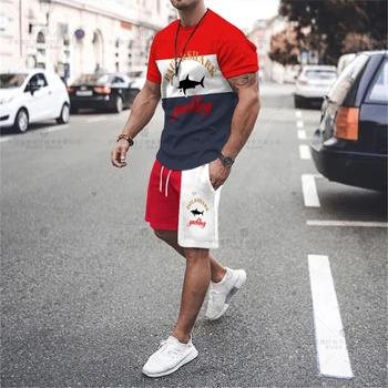 Мъжки спортни облекла, модни тениска с принтом + спортни панталони, луксозен спортен костюм за бягане с къси ръкави Nck, ежедневни яке за улицата