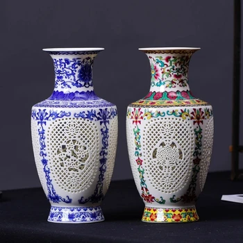 Нова куха антични порцеланова ваза Цзиндэчжэнь, китайски синьо-бялата порцеланова ваза, за украса на дома