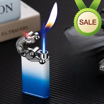 Нова метална двухжиговая бутановая надуваема запалка, ветрозащитная, открит пламък, пряк пламък, персонални творчески запалка, мъжки подарък