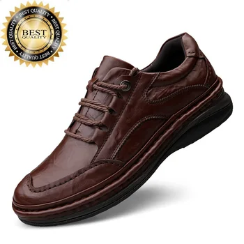 Нова мъжки обувки, марка ежедневни бизнес обувки на плоска подметка от 100% естествена кожа, по-добро качество, бизнес официалната обувки 2024