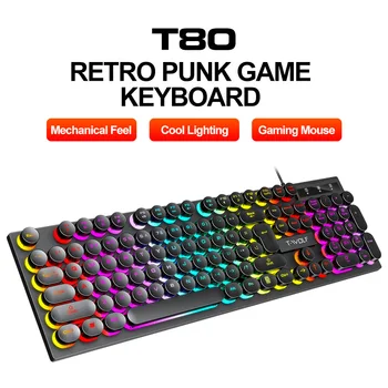 Нова проводна USB T80 кръгла клавиатура 104 клавиша с дъгова RGB подсветка детска клавиатура механично усещане за OEM компютърна пънк бутон на клавиатурата