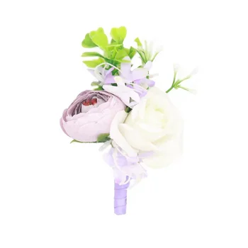 Нови светло лилави изкуствени рози, бутониери, корсаж на китката, сватбени аксесоари за шаферките Buche Di Fiori Per La Sposa