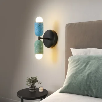 Нощно шкафче за спалня, монтиран на стената лампа, креативна лампа за престой в семейството, ретро хол, бар, циментова лампа, декоративни стенни лампа