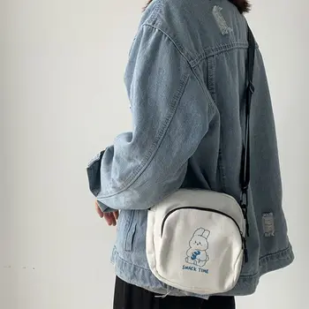 Однотонная чанта през рамо с заек за момичета в стил харадзюку, чанта на едно рамо, чанта-месинджър, холщовая чанта