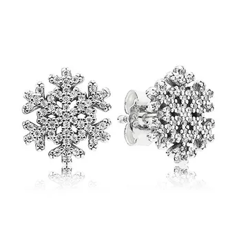 Оригинални искрящи обеци-снежинки с прозрачен кристал на Обеците-карамфил за жени от сребро 925 проба сватбен подарък Модни бижута