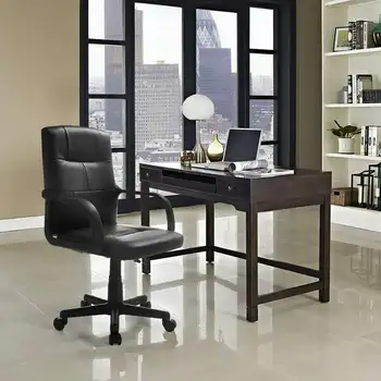 Офис стол със средна облегалка, черна, регулируема височина