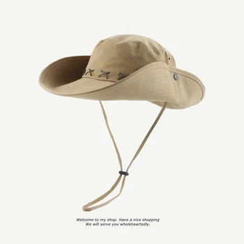 Привлекателна реколта ветрозащитная туристическа шапка с каишка, туристически шапки-кофи за мъже, американски западните слънчеви ретро каубойски шапки за жени