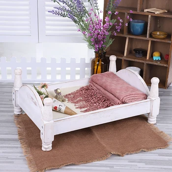 Ретро Мини дървено легло, реквизит за снимки, дървена подвижна диван за снимане на новородено, подаръци за момчета и момичета, аксесоари за фон