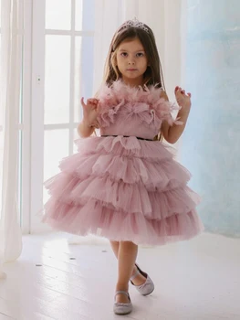 Рокля за момиче от 1 до 14 години, лятно пищни нова рокля на принцеса за рождения ден с волани, елегантно детско ежедневна рокля с флорални модел за момичета