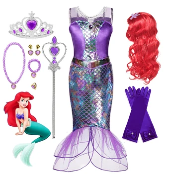 Рокля на принцеса Диснеевской малката русалка Ариел е за малки момичета, детски карнавалните костюми на Русалки, за карнавала, дрехи за парти по случай рождения ден
