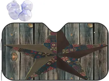Сенника на предното стъкло на автомобила, картината на една Самотна Звезда На дървени Дъски на Бараката, Селски тема в стил Кънтри Западен Тексас, Авто 27.5x51