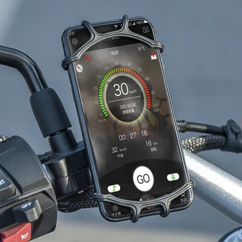 Силиконов ремък за телефон, устойчив на удари еластичен силикон титуляр на Универсален мотоциклет GPS 360 ° Завъртане Регулируема под Наем Държач за мобилен телефон