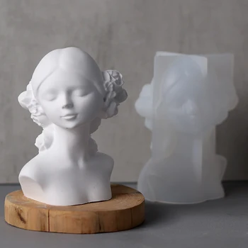 Силиконова форма за момичета със затворени очи, 3D форма за портрет на човешкото тяло, гипсова смола, форми за ароматерапия, форми за производство на свещи, декорация за дома