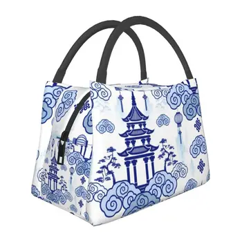 Синьото цвете китайската термоизолированная чанта за обяд, дамски шик пагода, контейнер за обяд и за офис, кутия за хранене на открито,