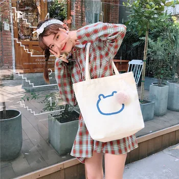Скъпа чанта от кожа заек с петно на рамото, холщовая чанта, дамски японската студентски корея, бяла чанта за пазаруване, тъканно чанта за пазаруване