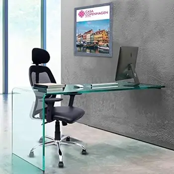 Стол с регулируема лумбална подкрепа, мрежест компютърен стол с висока облегалка - облегалката за глава, мека порести възглавница и функция за наклон, завъртане