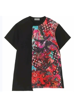 Тениска с асимметрией за мастилено-струен печат с графити, тениски yohji yamamoto, блузи, свободни тениски оверсайз с кръгло деколте, унисекс, дрехи оверсайз
