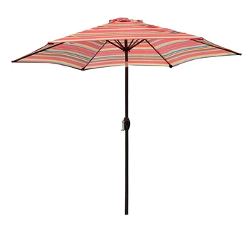 Уличен чадър за двор 8,6-крак тенис на чадър с бутон наклон и ръкохватка в червена / синя лента [в наличност в САЩ]
