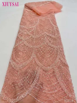 Френската луксозна лейси плат, ръчно изработени, расшитая мъниста, африкански топ тюлевые дантелен плат за младоженци, дантела материал за сватба