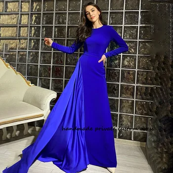 Царско синьо вечерни рокли на Русалка от ликра и сатен с дълъг ръкав, Саудовское арабското рокля за абитуриентски, вечерни рокли, за да празнуват в Дубай