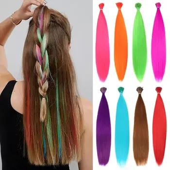 Цветни аксесоари за коса без скоби, 16-инчов перука перука с I-образен връх, отгоре косата, синтетична коса за удължаване
