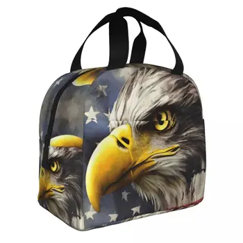 Чанта за обяд с американския белоголовым орланом, преносима чанта за обяд от алуминиево фолио, удебелена термотканевая чанта за момчета и момичета
