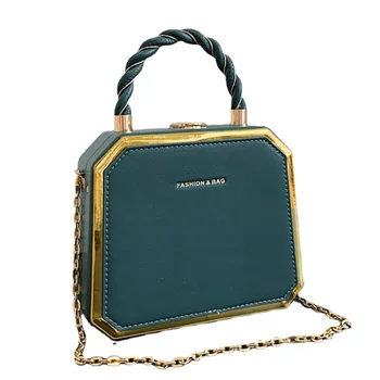 Чанта нов ярки цветове, чанта за мобилен телефон, дамски чанта, метална верижка, чанта през рамо, тъмно зелен