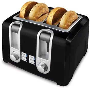 Черно тостер Black & Decker Extra-Lift на 4 резена, електрически тостери за хляб, кухненски принадлежности за дома